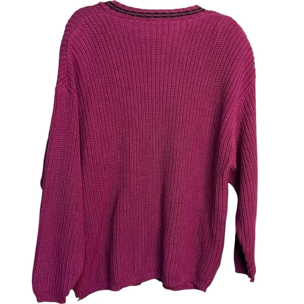 VTG Dockers Levi's Chunky Ribbed Knit Cardigan Women's M Purple Preppy Oversized